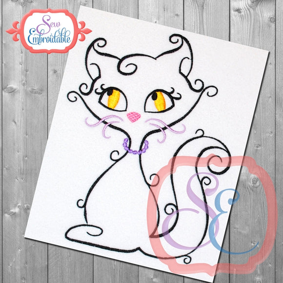 Black Swirl Kitty Embroidery Design, Embroidery