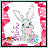 Bunny with Bubble Gum Girl Sketch Embroidery Design, Embroidery