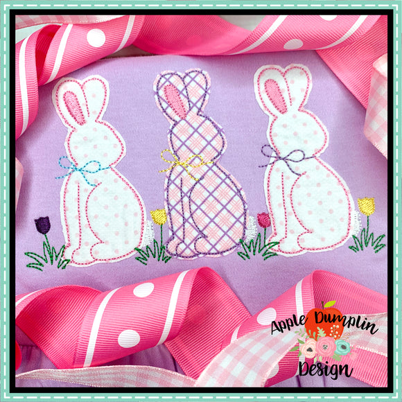 Bunny with Bow Trio Bean Stitch Applique Design, applique