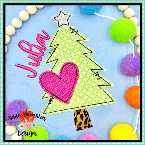 Christmas Tree Heart Bean Stitch Applique  Design, Applique
