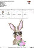 Bunny Bubble Gum Glasses Girl Sketch Embroidery Design, Embroidery