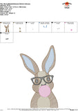 Bunny Bubble Gum Glasses Sketch Embroidery Design, Embroidery
