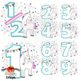 Unicorn Number Applique Set, Applique Number Set