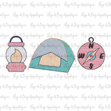Camping Trio Sketch Stitch Embroidery Design, Embroidery