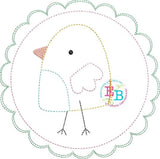 Girl Chick Circle Bean Stitch Applique (with and without ribbon tail), Applique