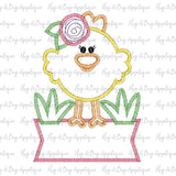 Chick Flower Banner Zig Zag Stitch Applique Design, Applique