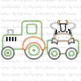 Cow Tractor Zig Zag Stitch Applique Design, Applique