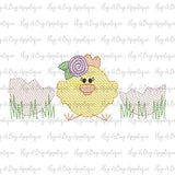 Cracked Egg Chick Girl Sketch Stitch Embroidery Design, Embroidery