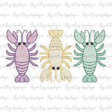 Crawfish Trio Sketch Stitch Embroidery Design, Embroidery