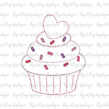 Cupcake Heart Bean Stitch Applique Design, Applique