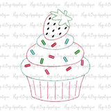 Cupcake Strawberry Bean Stitch Applique Design, Applique