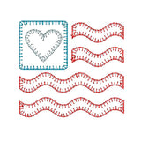 Flag Heart Wave Blanket Stitch Applique Design, Applique
