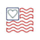 Flag Heart Wave Zig Zag Stitch Applique Design, Applique