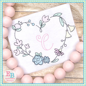 Heart Floral Frame Embroidery Design, Embroidery Design