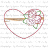 Heart Flowers Zig Zag Stitch Applique Design, Applique