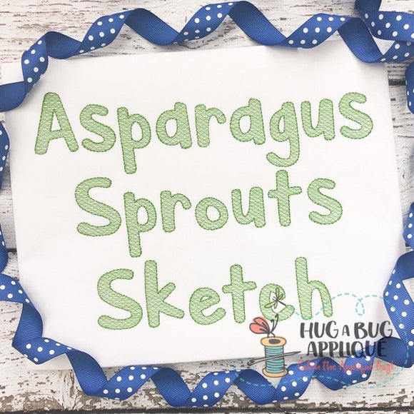 Asparagus Sprouts Sketch Stitch Embroidery Font, Embroidery Font