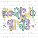 Mardi Gras Fun Sketch Stitch Embroidery Design, Embroidery