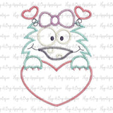 Monster Bow Heart Zig Zag Stitch Applique Design, Applique