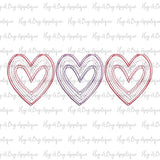 Paper Hearts Trio Scribble Stitch Embroidery Design, Embroidery