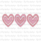 Paper Hearts Trio Sketch Stitch Embroidery Design, Embroidery