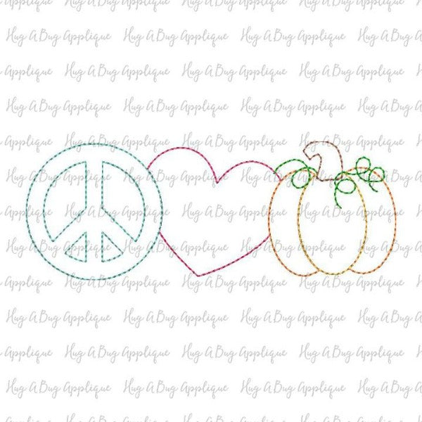 Peace Love Pumpkin Bean Stitch Applique Design, Applique