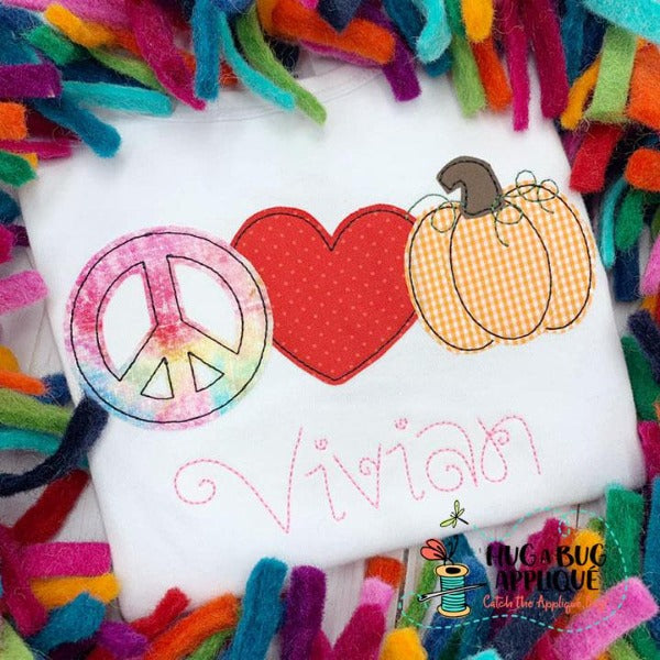 Peace Love Pumpkin Bean Stitch Applique Design, Applique