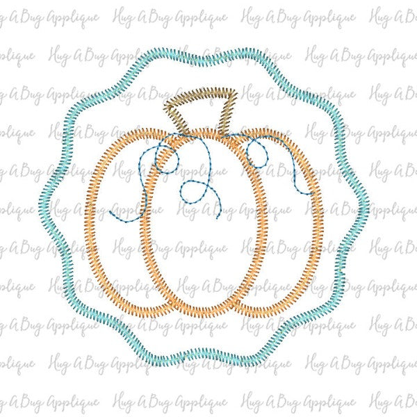 Pumpkin Wavy Circle Patch Zig Zag Stitch Applique Design, Applique