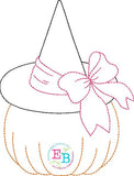Pumpkin Witch Hat Bow Bean Stitch Applique, Applique
