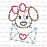 Pup Bow Letter Satin Stitch Applique Design, Applique