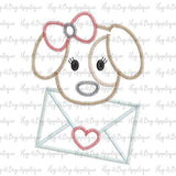 Pup Bow Letter Zig Zag Stitch Applique Design, Applique