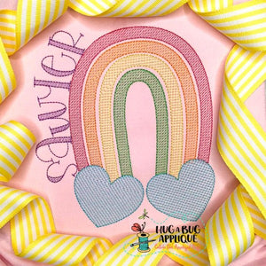 Rainbow Hearts Sketch Stitch Embroidery Design, Embroidery