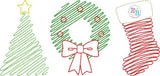 Scribble Tree Stocking Wreath Design, Embroidery