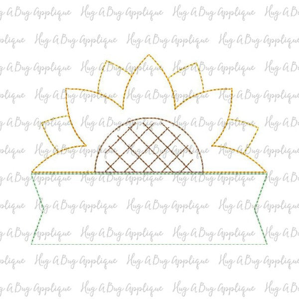 Sunflower Banner Box Bean Stitch Applique Design, Applique
