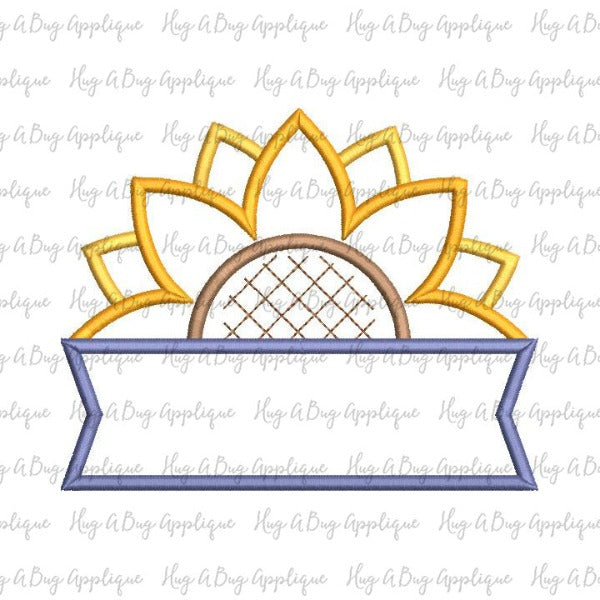 Sunflower Banner Box Satin Stitch Applique Design, Applique