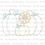 Trio Pumpkins Flower Bean Stitch Applique Design, Applique