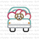Truck Hearts Pup Satin Stitch Applique Design, Applique